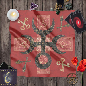 Hecate Symbol Altar Cloth - Witch Pagan Tarot Mat Decor 24X24 Inch Crepe Square