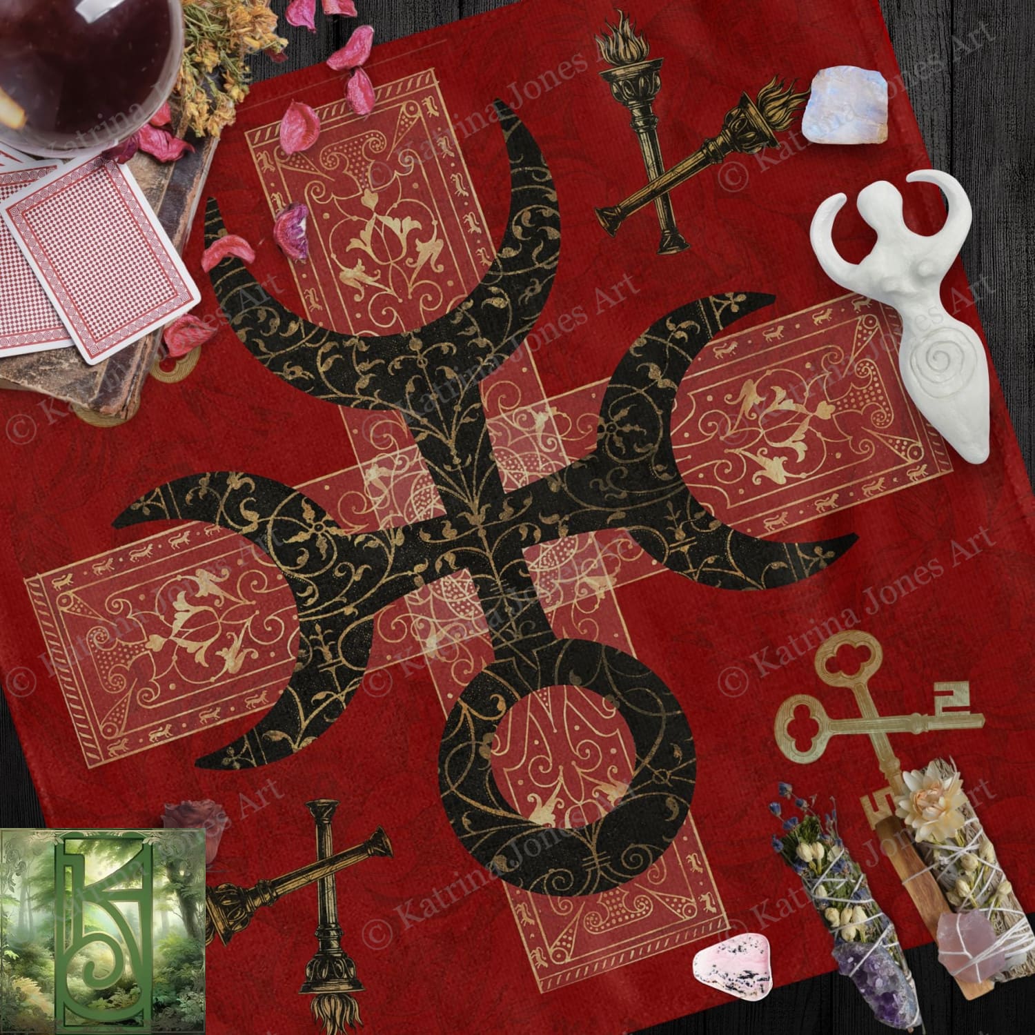 Hecate Symbol Altar Cloth - Witch Pagan Tarot Mat Decor 22X22 Inch Twill Square