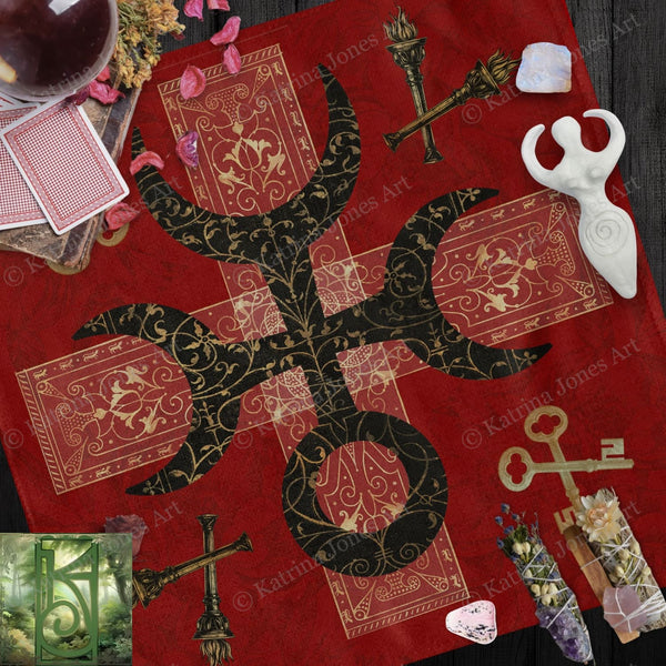 Hecate Symbol Altar Cloth - Witch Pagan Tarot Mat Decor 22X22 Inch Twill Square