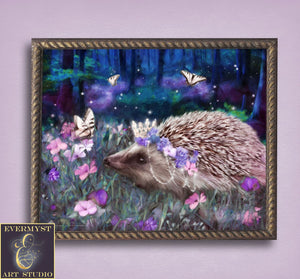 Hedgehog Canvas Art Print Whimsical Woodland Animal Cottagecore