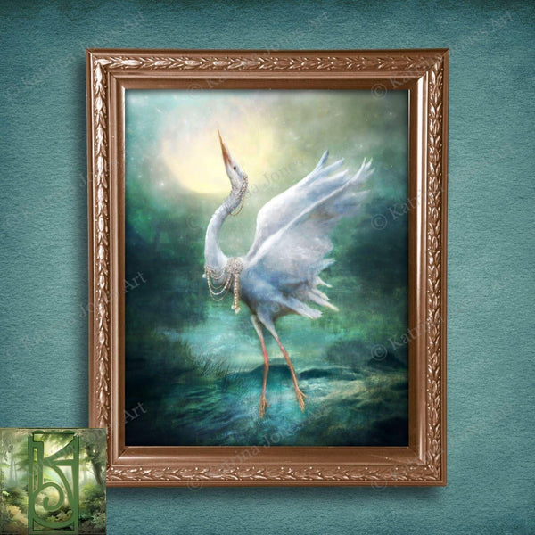 Heron Fantasy Art Magical Bird Painting Animal Totem Mythical Fairy Tale Original Canvas
