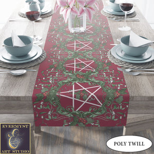 Holiday Altar Cloth - Yule Holly Pentacle Festive Wiccan Decor Runner