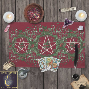 Holly Red Pentacle Altar Cloth Yule Of Tarot Rec