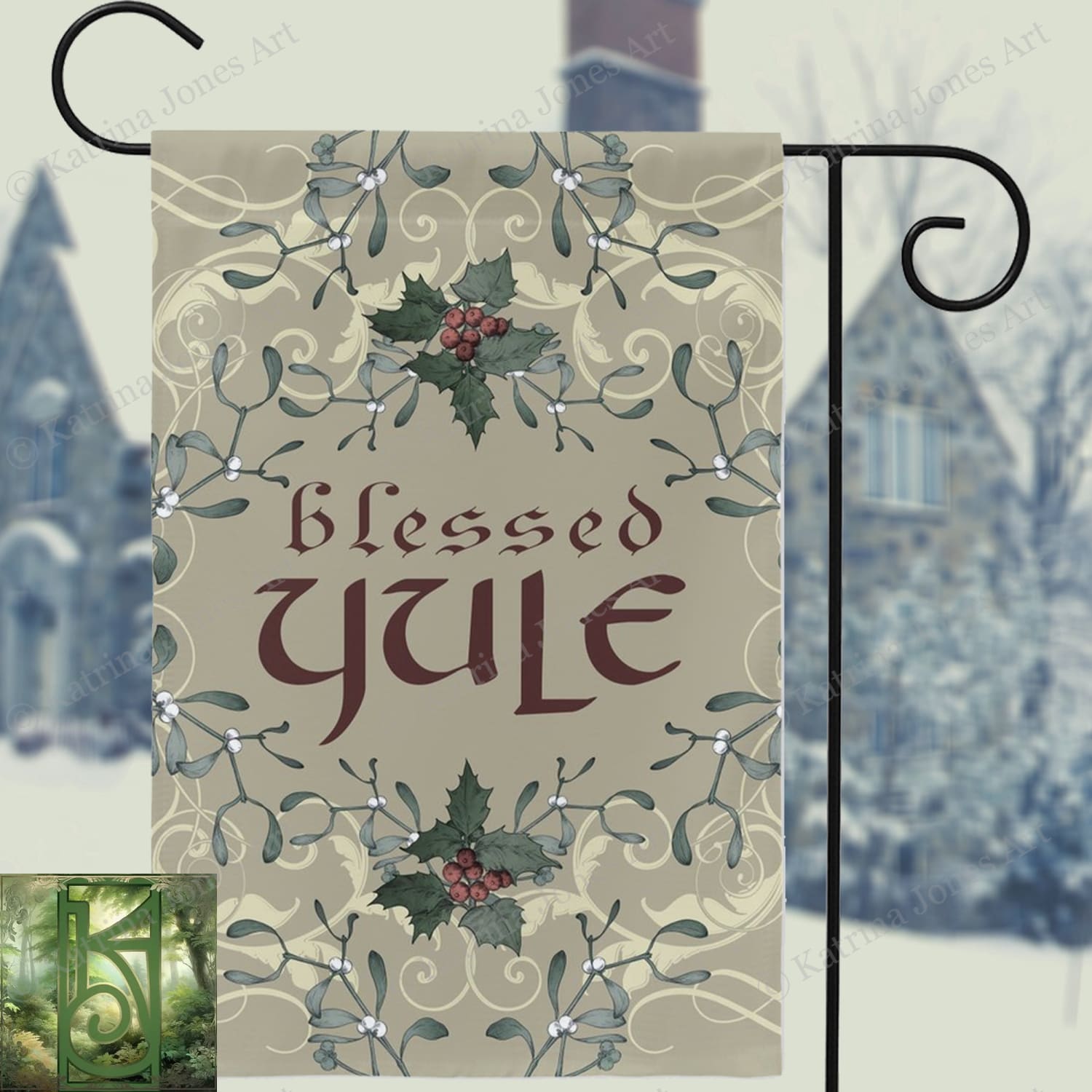 Holly Yule Blessings Garden Flag Yuletide Decoration