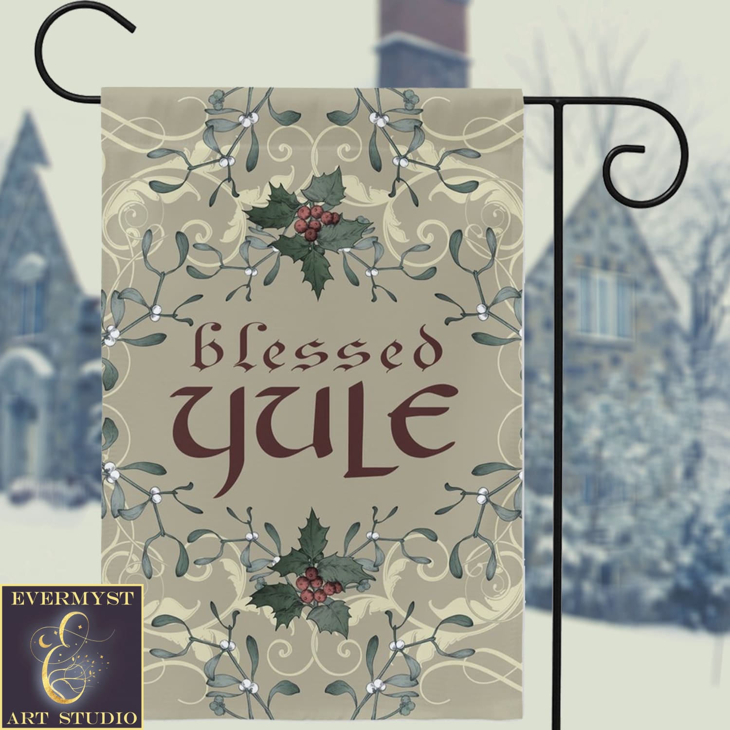 Holly Yule Blessings Garden Flag Yuletide Decoration