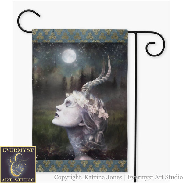 Horned Goddess Garden Flag - Witchy Pagan Decor For Your