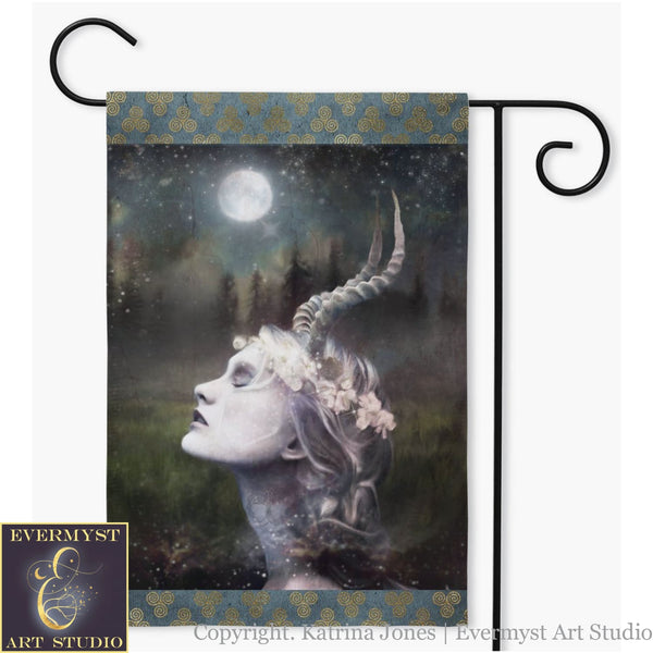 Horned Goddess Garden Flag - Witchy Pagan Decor For Your