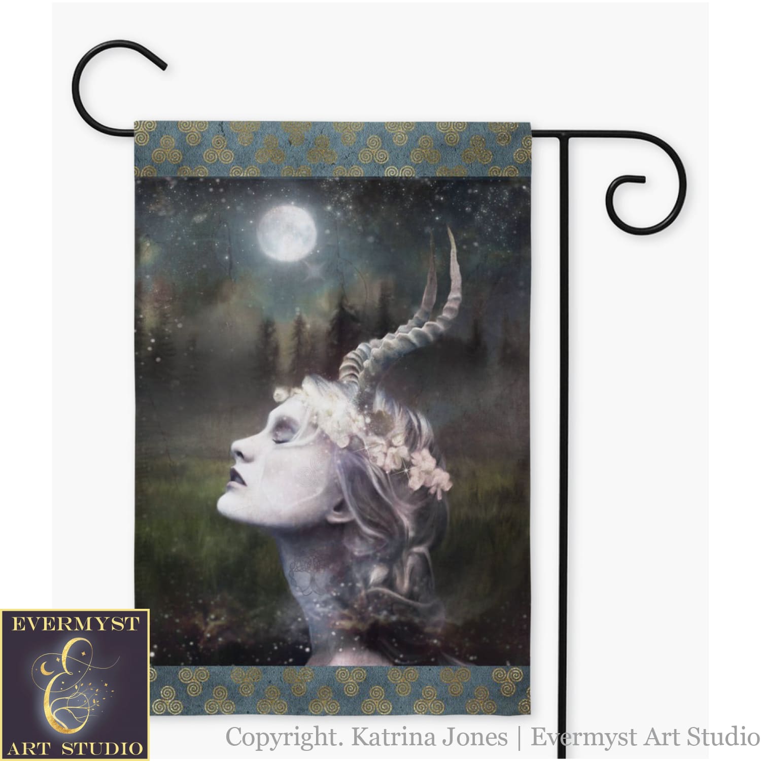 Horned Goddess Garden Flag - Witchy Pagan Decor For Your Single / 12X18 Inch