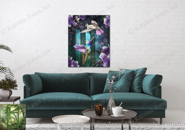 Hummingbird Art Painting Print Fantasy Fairycore