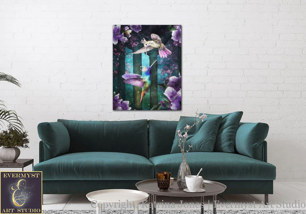 Hummingbird Art Painting Print Fantasy Fairycore