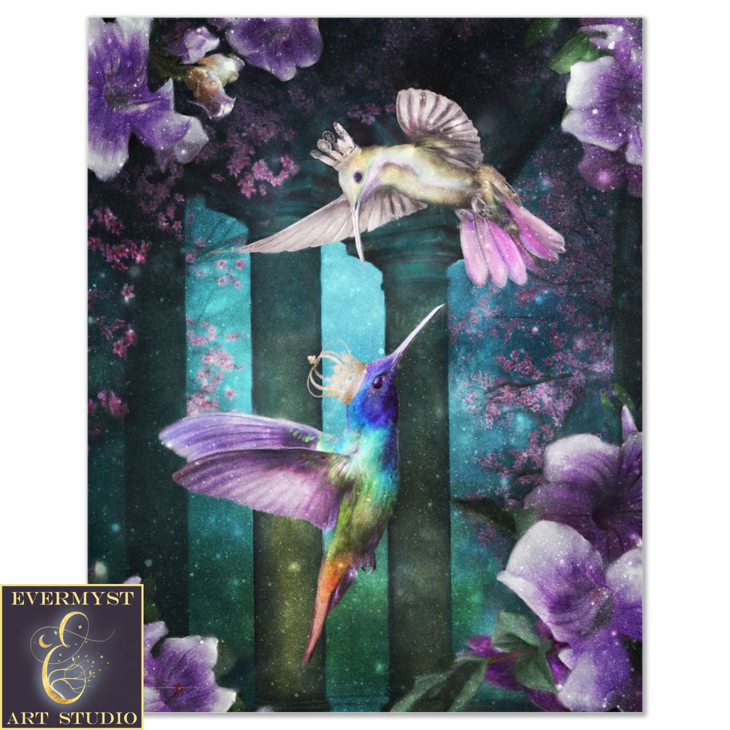 Hummingbird Art Painting Print Fantasy Fairycore 8 X 10 Paper