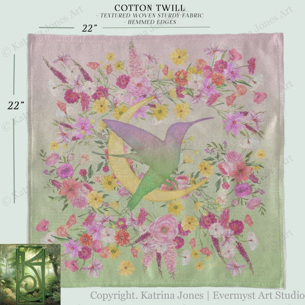 a piece of cloth with a bird and flowers on it