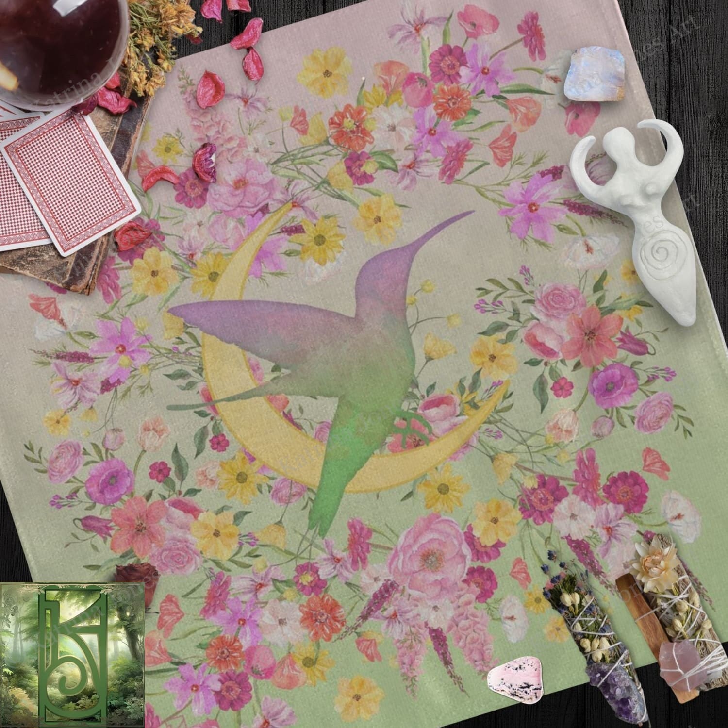 a picture of a hummingbird surrounded by flowers