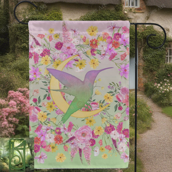 a banner with a bird and flowers on it