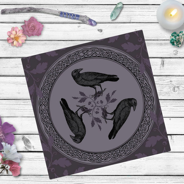 Celtic Raven Purple Witch Altar Cloth - Tarot Decor Square