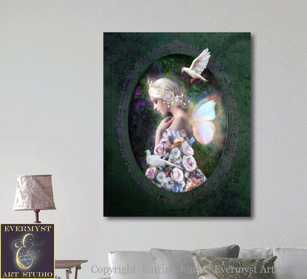 Flower Fairy Art Painting - Mythical Faerie Fantasy Wall