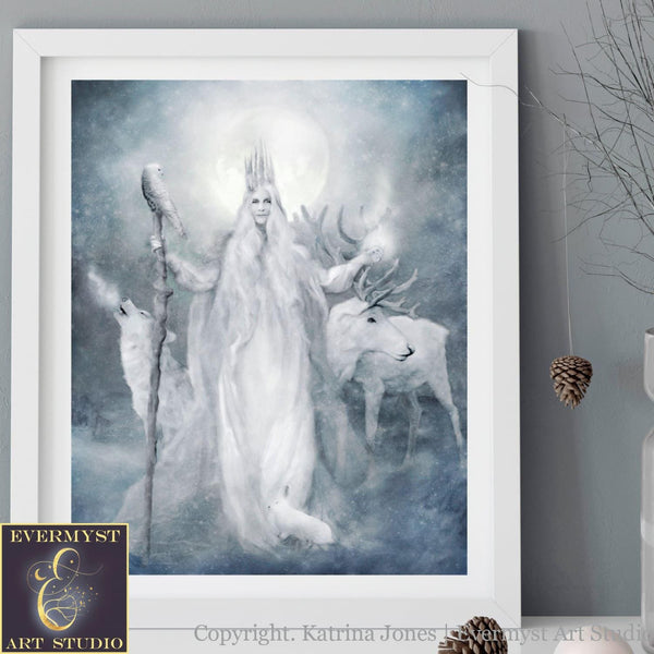 Winter Goddess Art Print Fantasy Gaelic Celtic Mythic Cailleach Beira Canvas Painting