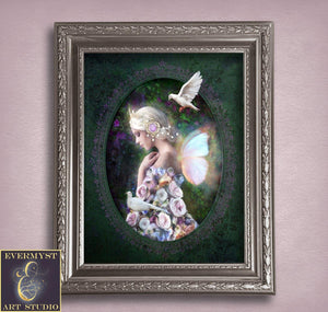 Flower Fairy Art Painting - Mythical Faerie Fantasy Wall