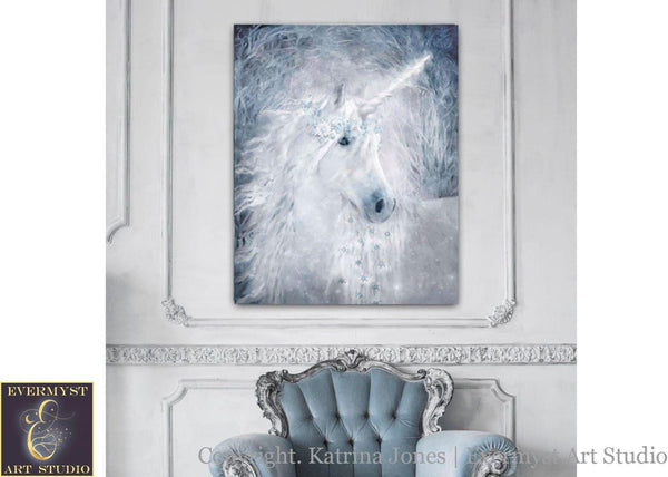 Unicorn Art Canvas Print Painting Fairy Tale Mythical Creature Fantasy Decor Wall