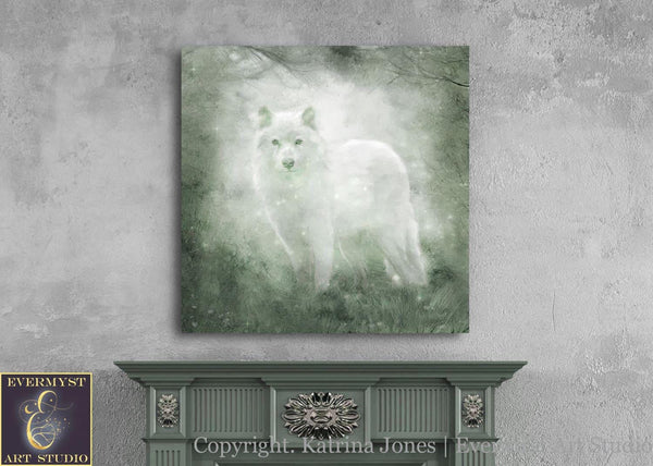 White Wolf Painting Canvas Art Spirit Animal Mythic Creature