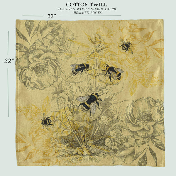 a drawing of bees and flowers on a yellow background