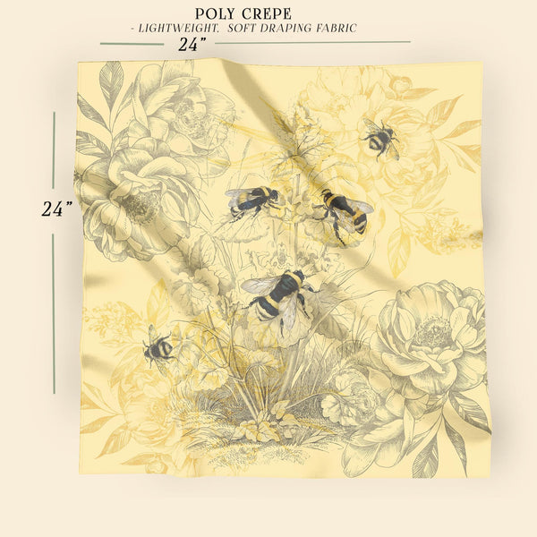 a drawing of bees and flowers on a yellow background