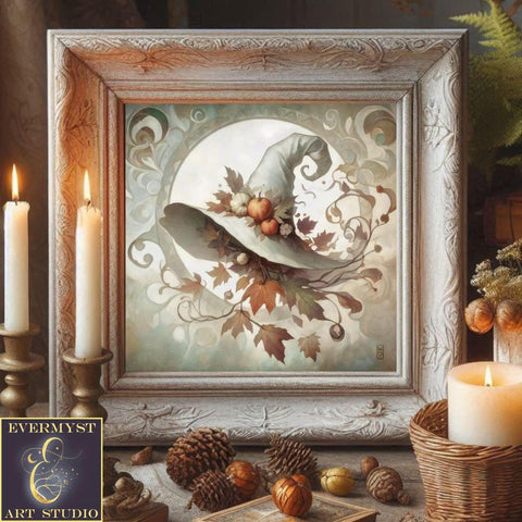 a painting of a hat and a candle on a table