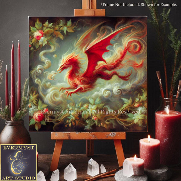 a painting of a red dragon on a canvas