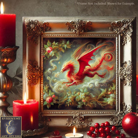 a painting of a red dragon surrounded by candles