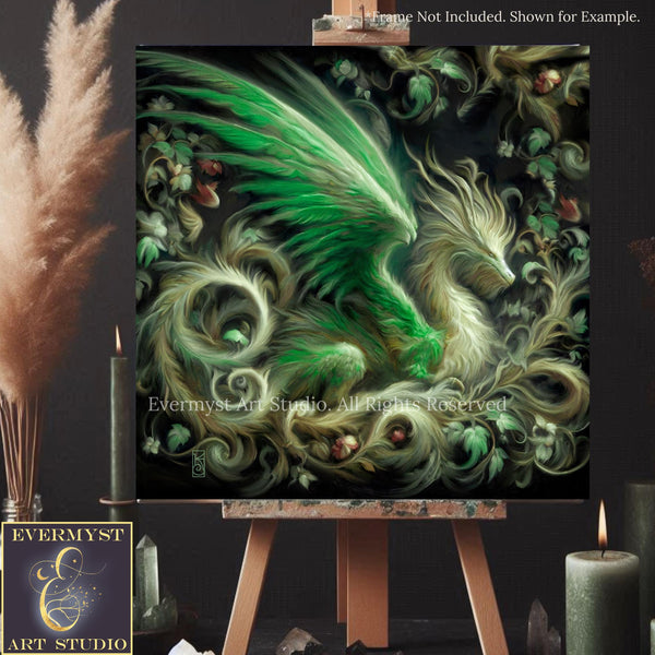a painting of a green dragon on a black background