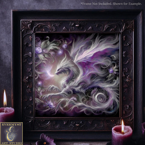 a painting of a purple and white swirl in a frame