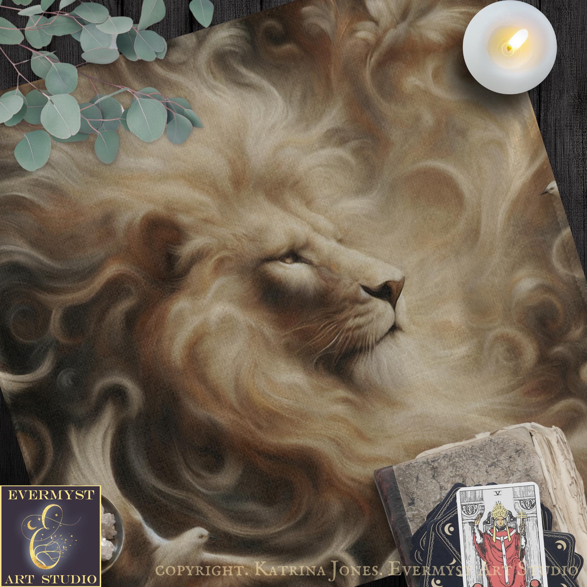 Lion Altar Cloth or Tarot Mat - Animal Wildlife Altar Tarot Witch Decor