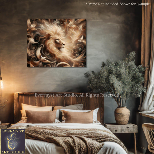Lion Art Print - Mythic Fantasy Canvas - Dreamy Renaissance Inspired Animal Painting
