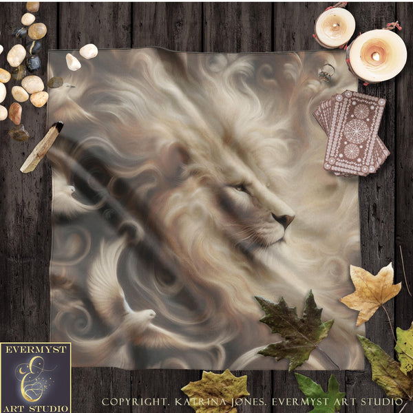 Lion Altar Cloth or Tarot Mat - Animal Wildlife Altar Tarot Witch Decor