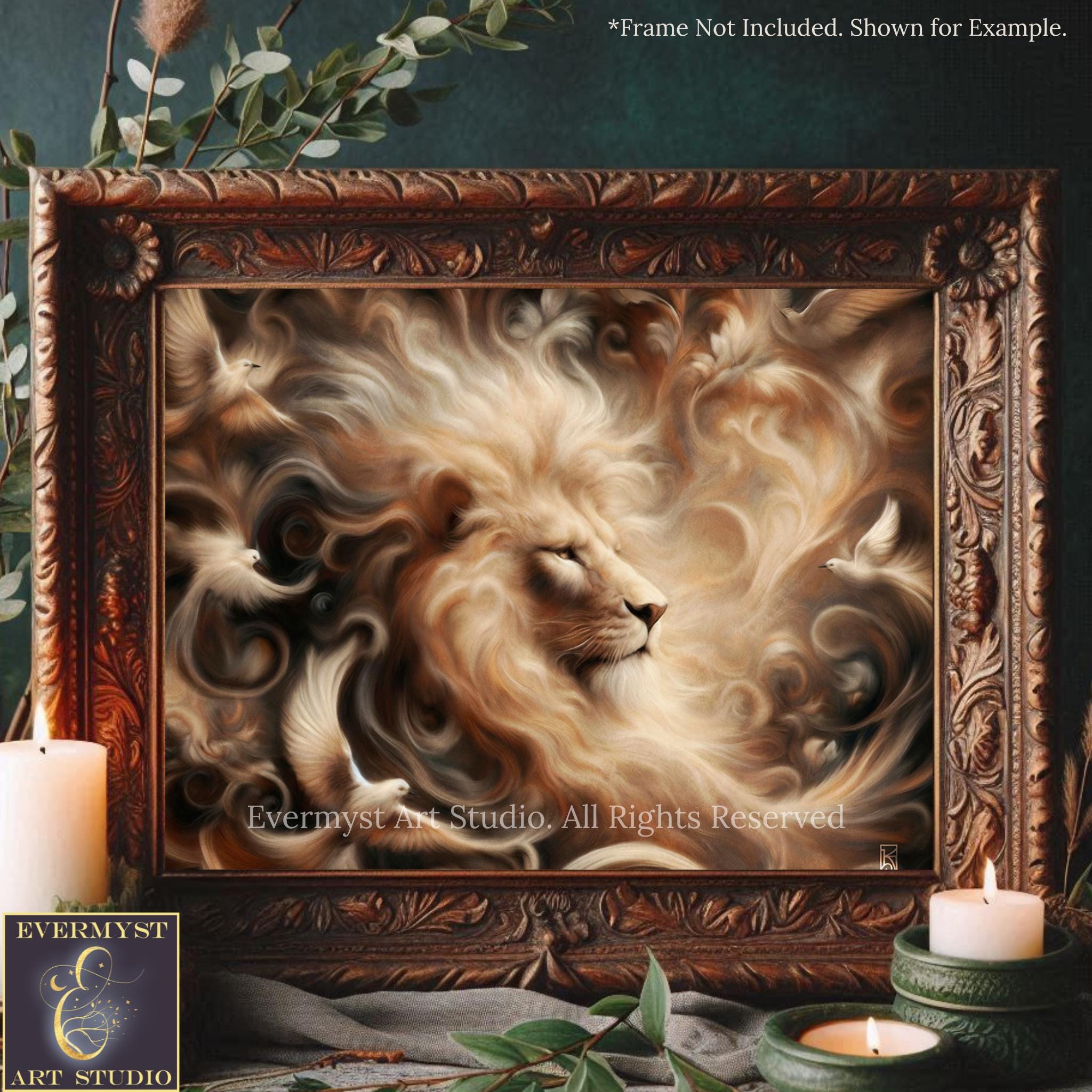 Lion Art Print - Mythic Fantasy Canvas - Dreamy Renaissance Inspired Animal Painting