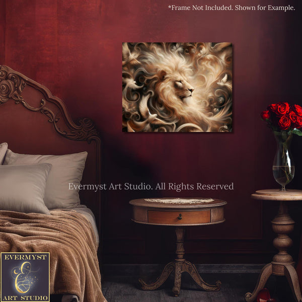 Lion Art Print - Mythic Fantasy Canvas - Dreamy Renaissance Inspired Animal Painting