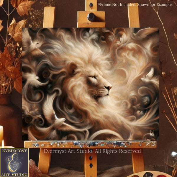 Lion Art Print - Mythic Fantasy Canvas - Dreamy Renaissance Inspired Animal Painting