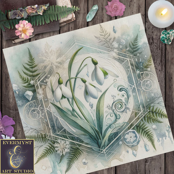 Imbolc Altar Tarot Cloth Snowdrop Flowers Pagan Witch Decor Decoration Spring Wicca Reading Mat