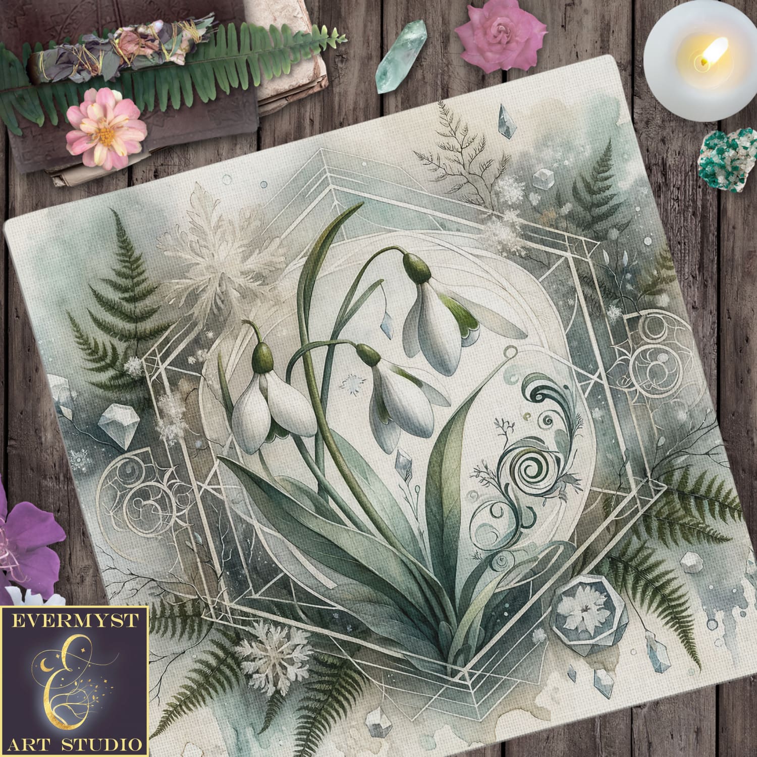 Imbolc Altar Tarot Cloth Snowdrop Flowers Pagan Witch Decor Decoration Spring Wicca Reading Mat