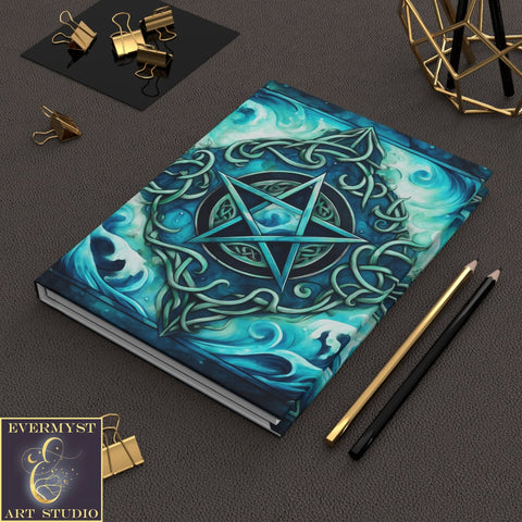 Journal Hardcover Note Book Element Of Water Pentacle Wicca Pagan Witch Ruled Blank Writing