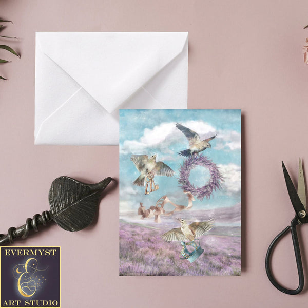 Larks Birds Nature Greeting Card French Country Cottage Fairy Tale Blank Notecard