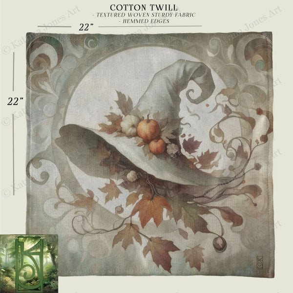 a painting of a white hat with autumn leaves on it