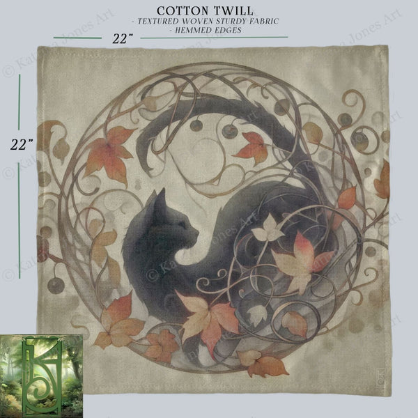 a picture of a black cat sitting in a circle of leaves