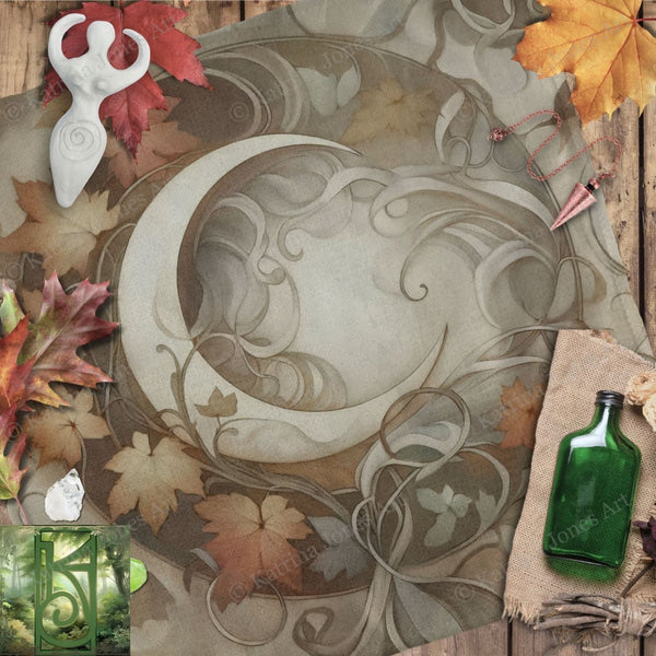 a table topped with a plate covered in leaves