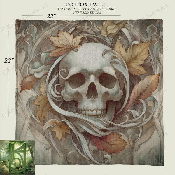 a drawing of a skull with leaves around it