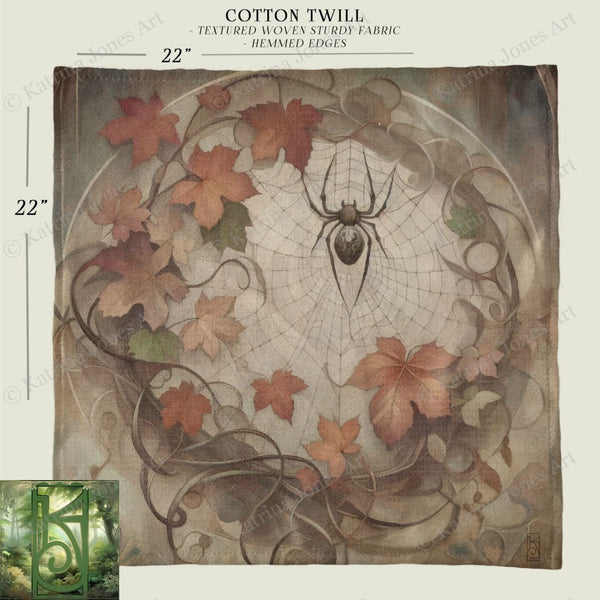 a drawing of a spider in a spider web surrounded by leaves