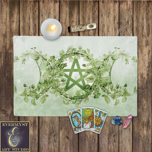 Leafy Green Pentacle Altar Cloth Witch Pagan Tarot Reading Cloth Cotton Twill Rec