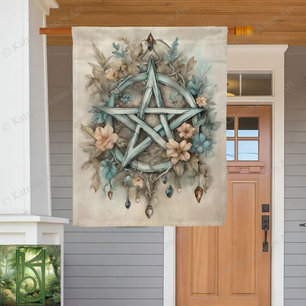 a painting of a pentagramil surrounded by flowers