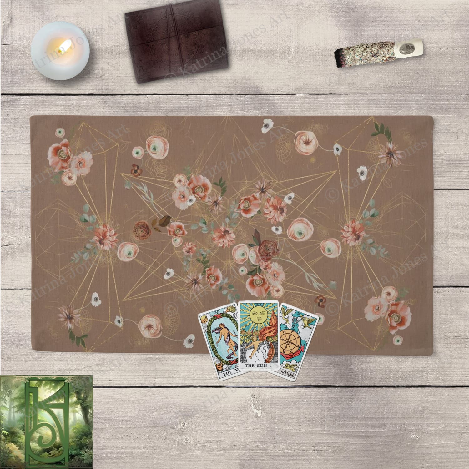 Earth-Toned Floral And Geometric Altar Crystal Tarot Cloth For Sacred Spaces Rec