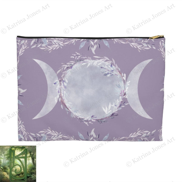 Witchy Triple Moon Goddess Accessory Zippered Pouch Purse Tarot Oracle Deck Makeup Zip Cosmetic Bag
